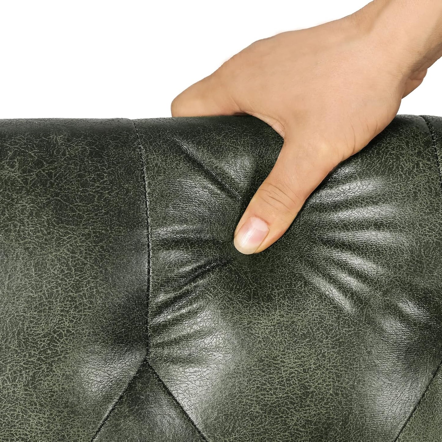 Joveco Storage Ottoman Rectangular Tufted Upholstered Ottomans with Rivet, Footrest Footstool Seat with Wood Legs for Living Room Bedroom (Black Green)