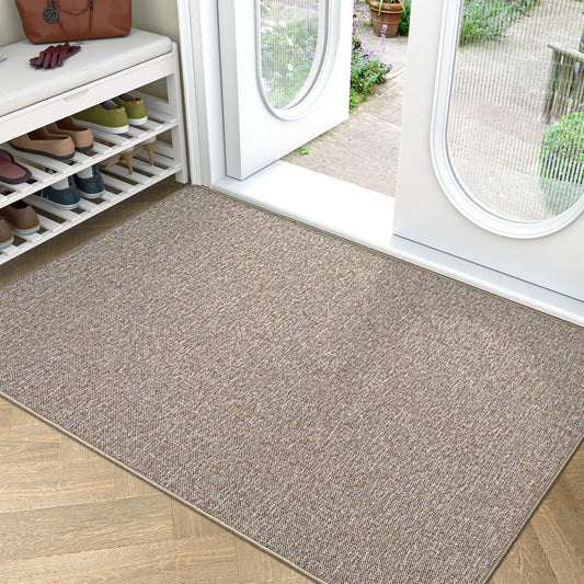 LUMI Ultra Thin Door Mat for Entryway, 32"x48" Low Profile Non Slip Rubber Backing Indoor Doormat, Easy Clean Welcome Entrance Mat for Inside House, Patio, Khaki