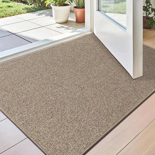 LUMI Indoor Door Mat 17"x30", Ultra Thin Low Profile Non-Slip Doormat for Home Entrance, Absorbent & Stain-Resistant Welcome Mats, Washable Entryway Mat for Front Door, Patio, Porch, Khaki