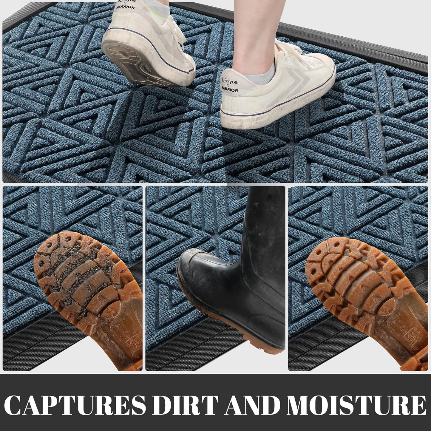 Yimobra Large Door Mat 47x24, All-Weather Waterproof Non-Slip Welcome Matt Outdoor, Heavy Duty Non Slip Doormat for Entryway for Patio and Garage Indoor, Easy Clean, Mix Blue