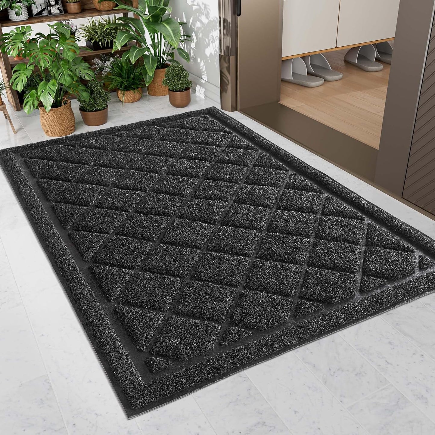 Front Door Mat Outside Entrance, 24" x 60" Heavy Duty All-Season All-Weather Waterproof Doormat Trap Dirt and Moisture Easy Clean Low Profile Patio Porch Entryway Mat