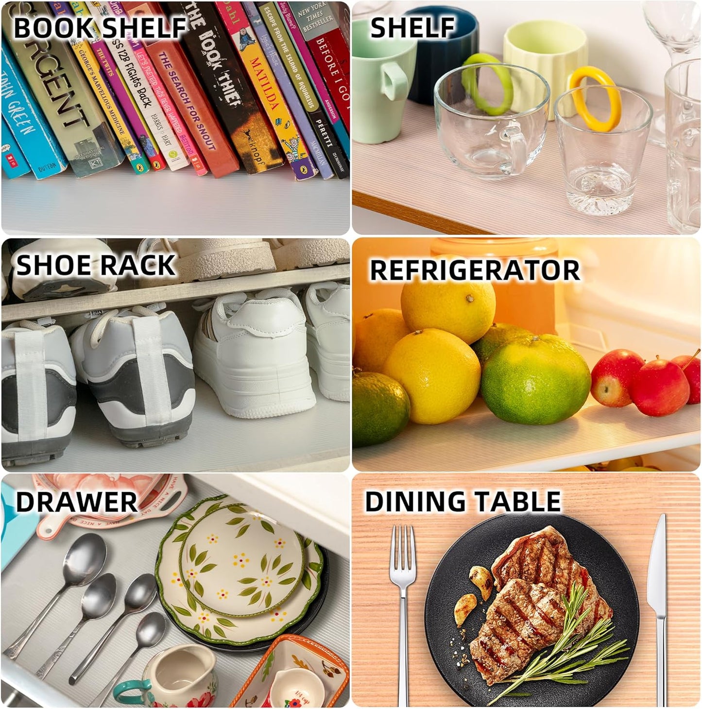 Shelf Liner Non Slip,Non Adhesive Cabinet Liner,Waterproof Drawer Liner,Food-Grade EVA Material for Kitchen Cabinets,Drawers,Refrigerators-Odorless & Easy to Cut-12 x 240 inches x 2 Rolls,Thickened