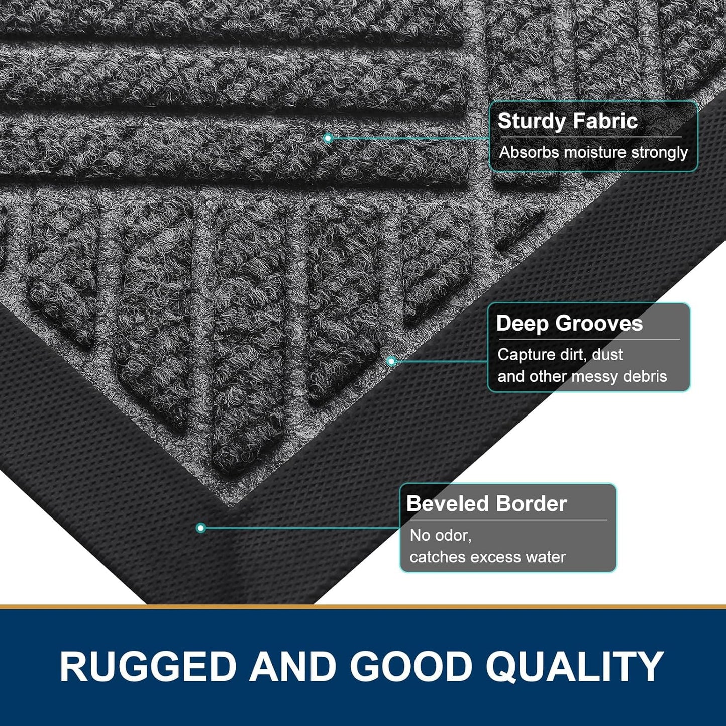 Smiry Front Door Mat Outside Entrance, Heavy Duty Outdoor Indoor Mat, Natural Rubber Doormat, Non Slip, Trap Dirt and Moisture, Easy Clean, Low Profile Patio Porch Entryway Mat, 59x35, Light Grey