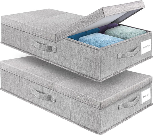 Underbed Storage Containers Bin with Lids, Large Under Bed Storage Organizer Box with Handle, Foldable Under the Storage Bags for Organizing Clothes, Shoes, Blankets, Pillows